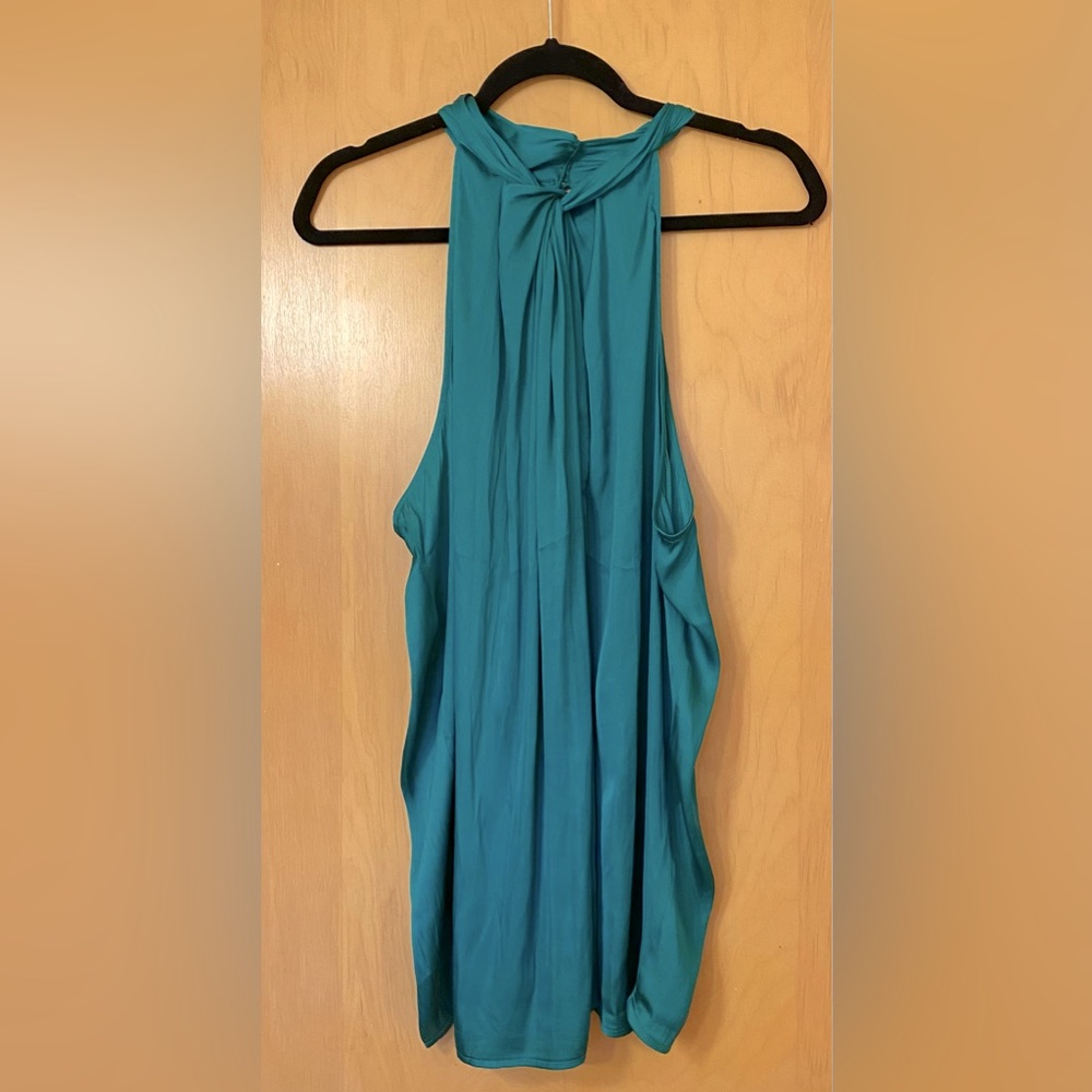 Stunning Silky Sleeveless Blouse with buttons at neckline in Emerald Green